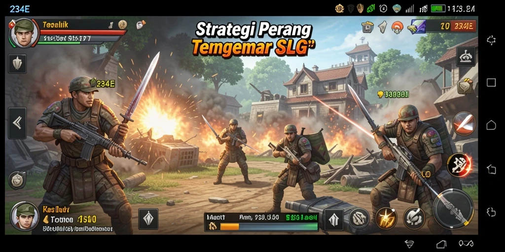 Screenshot gameplay <strong>234E</strong> yang menunjukkan aksi pertempuran strategi yang mendebarkan.