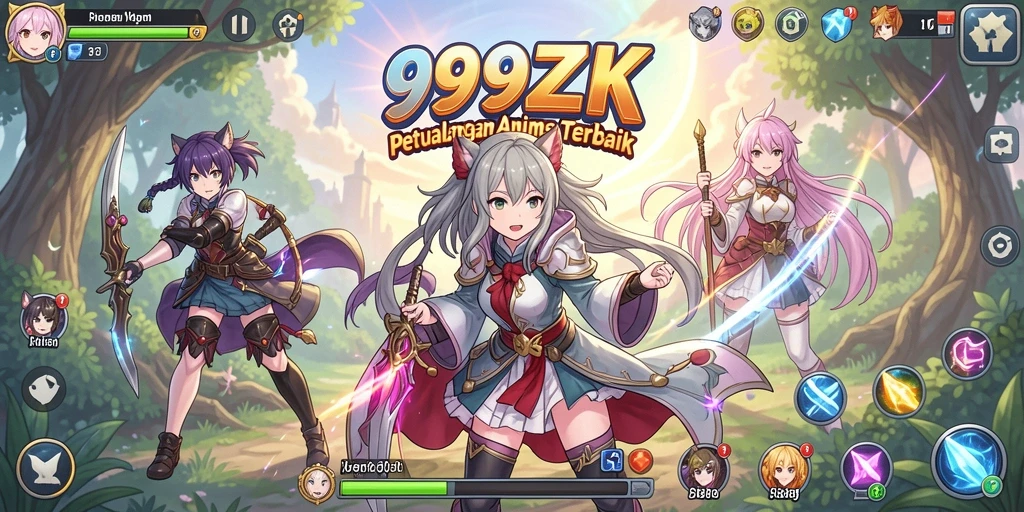 Screenshot dari gameplay 999ZK yang menampilkan karakter anime ikonik.