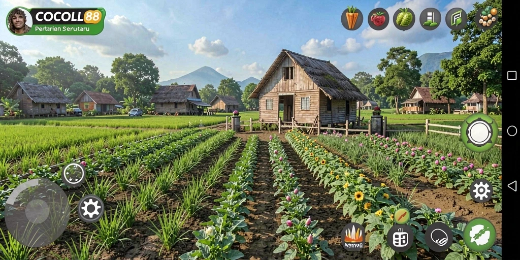 Tampilan gameplay COCOL88 yang menampilkan aktivitas bertani yang seru.