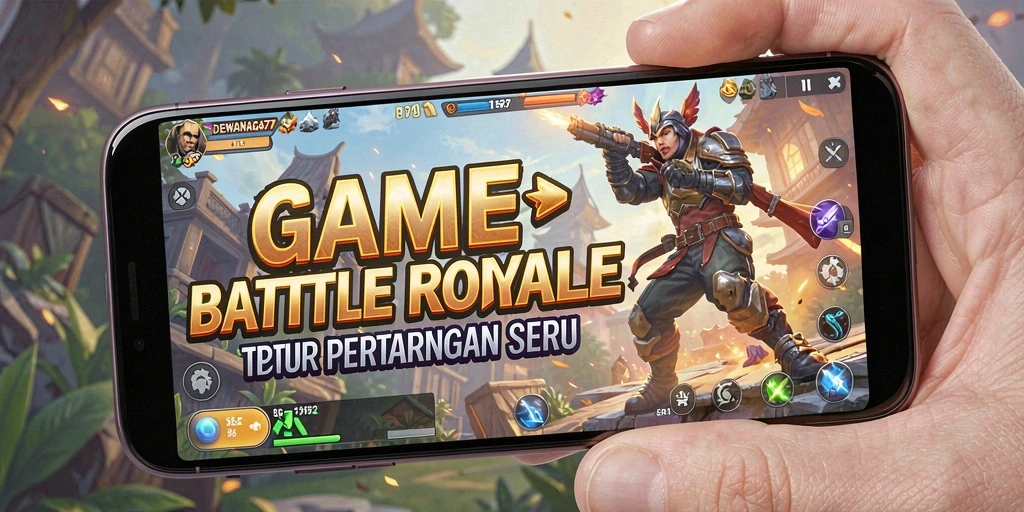 Tampilan seru gameplay DEWANAGA77 dalam pertarungan Battle Royale.