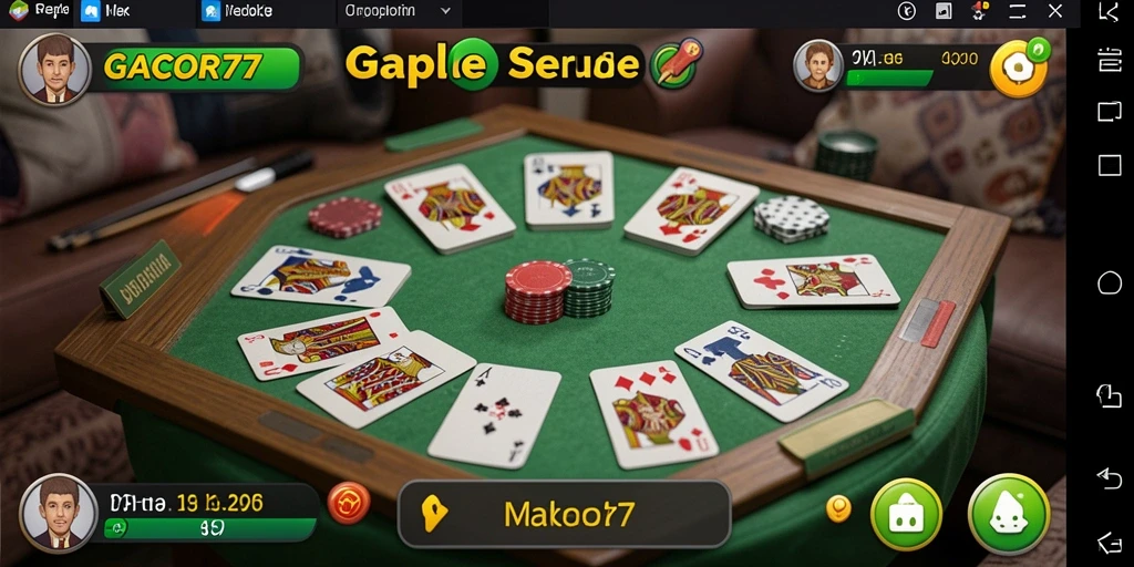 Tampilan gameplay GACOR77 menunjukkan suasana permainan Gaple yang seru.