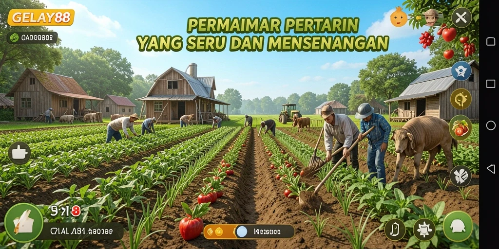 Tampilan seru gameplay pertanian dalam GELAY88.