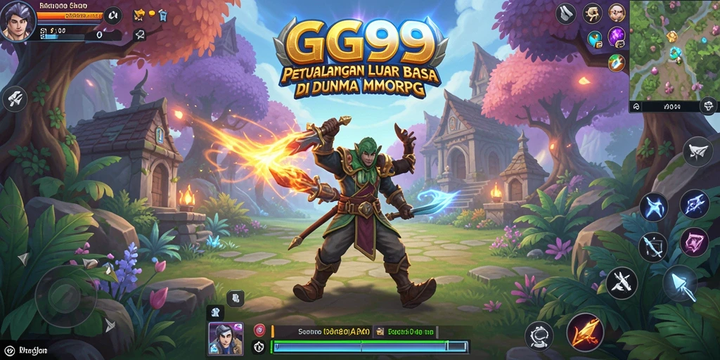 Screenshot gameplay GG99 yang menggambarkan aksi seru dalam MMORPG.