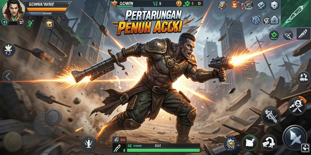Tangkapan layar GOWIN menampilkan adegan aksi yang intens dan mendebarkan.