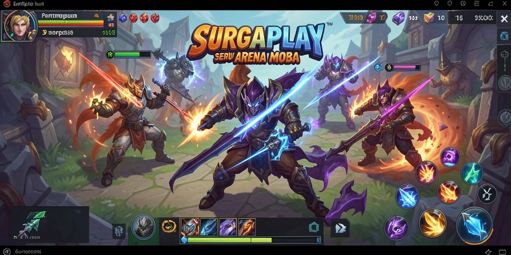 Tampilan gameplay seru di arena MOBA SURGAPLAY.